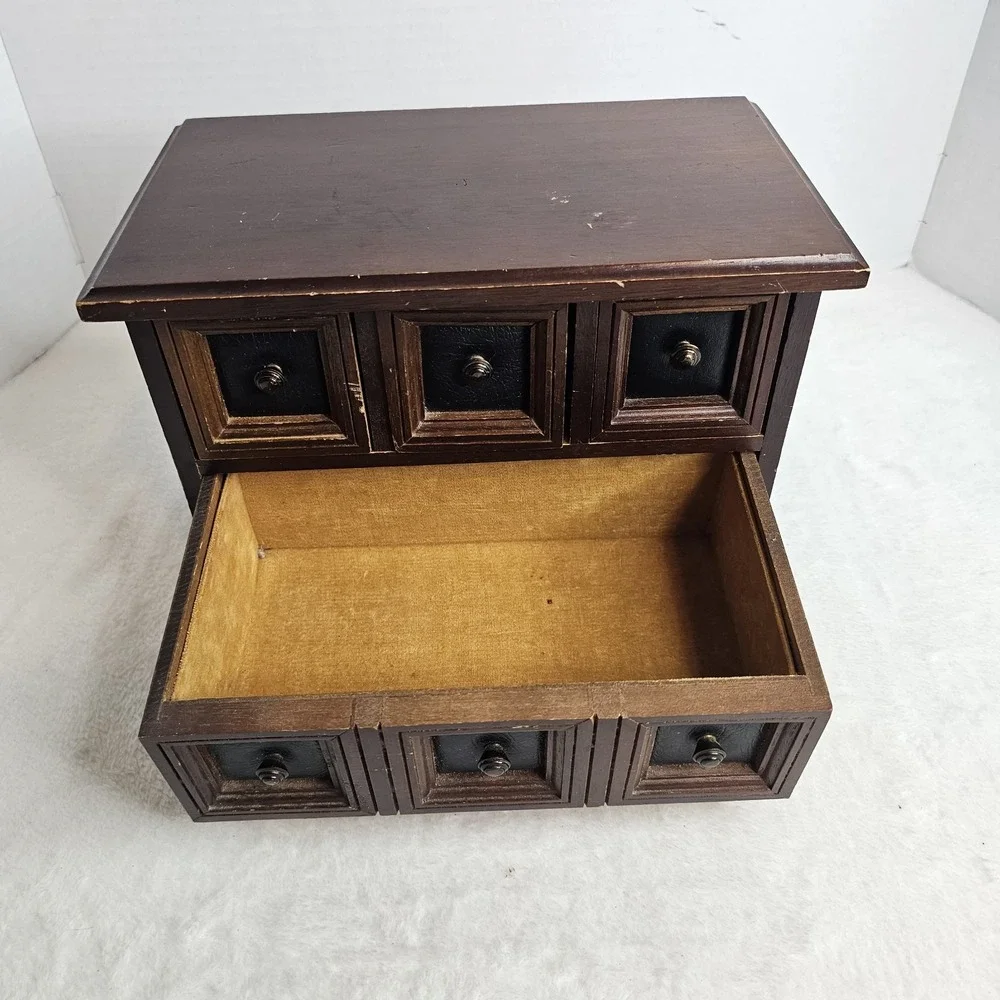 Vintage Wood 4 Drawer Tabletop Armoire/Dresser Style Jewelry Music Box
